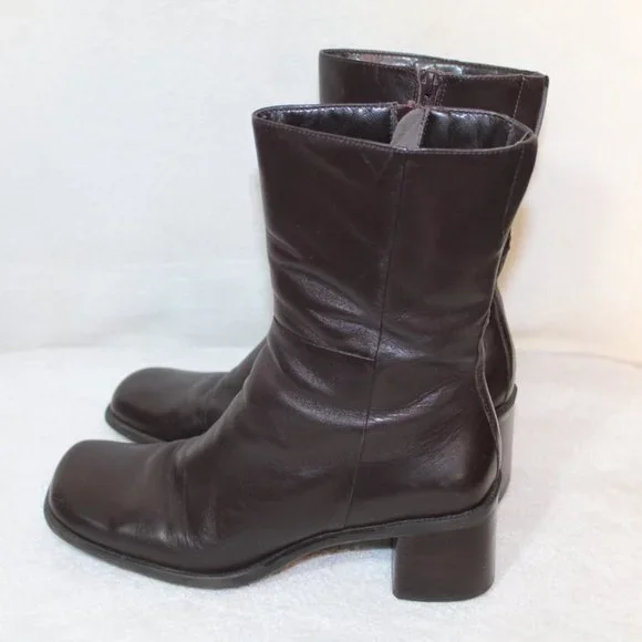 Vtg Enzo Angiolini womens boot size 8.5 brown leather chunky heel square toe 90s - Picture 8 of 12